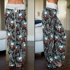 Skull Ornament Gothic Women's High-waisted Wide Leg Pants | Wonder Skull