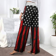 Red Flag Skull Art Women's High-waisted Wide Leg Pants | Wonder Skull