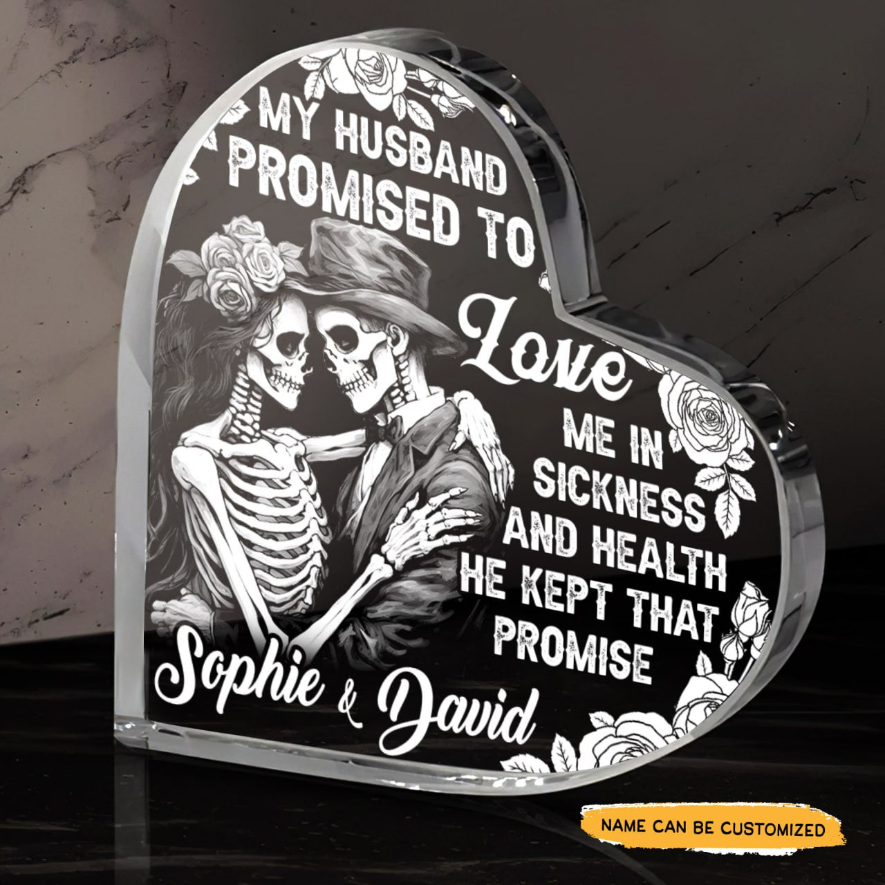 Promised To Love - Customized Skull Couple Crystal Heart Anniversary Gifts - Wonder Skull