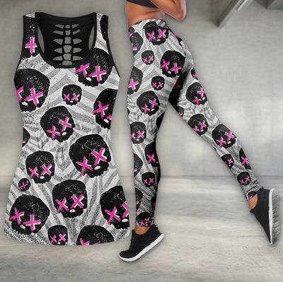 Pink Glitch Skulls Pattern Tanktop and Leggings