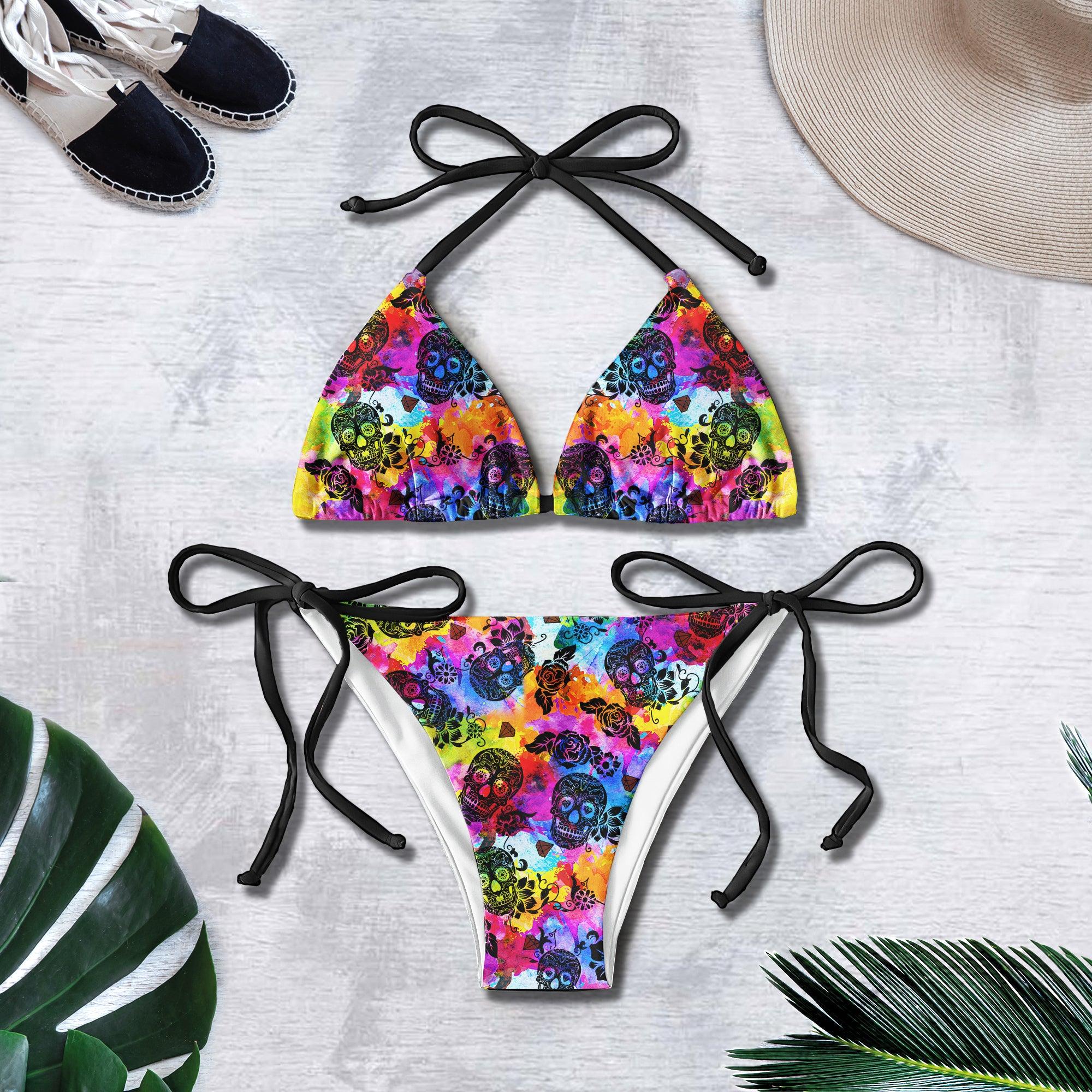 TieDye Pattern Skull Micro Triangle Bikini Swimsuit - Wonder Skull