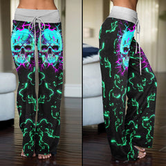 Electric Cyan Skull Women's High-waisted Wide Leg Pants | Wonder Skull