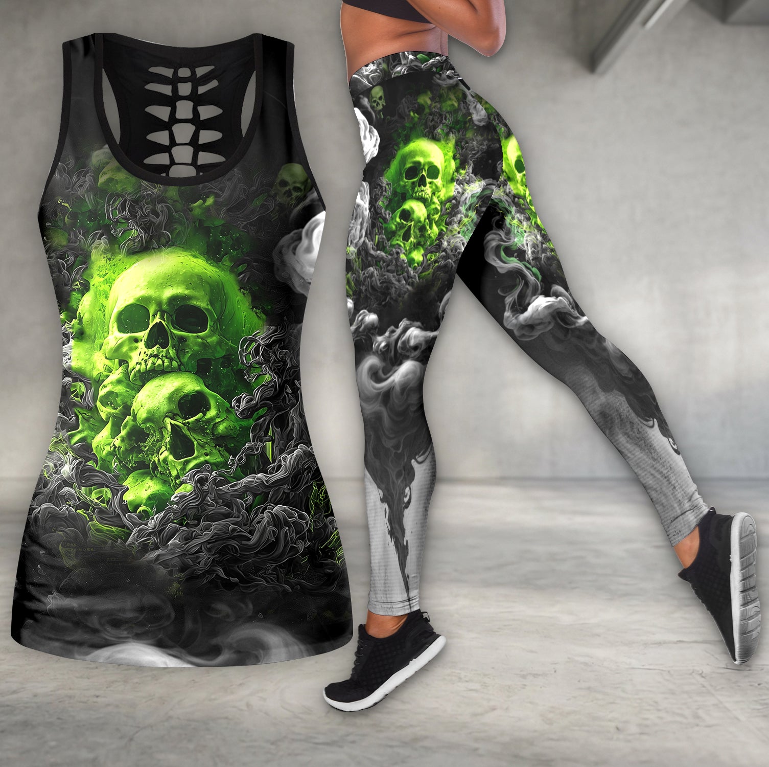 Green Skull Smoke Art Tanktop and Leggings