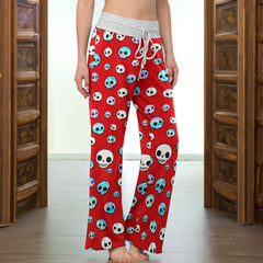 Holo Skull Blaze Pattern Women's High-waisted Wide Leg Pants