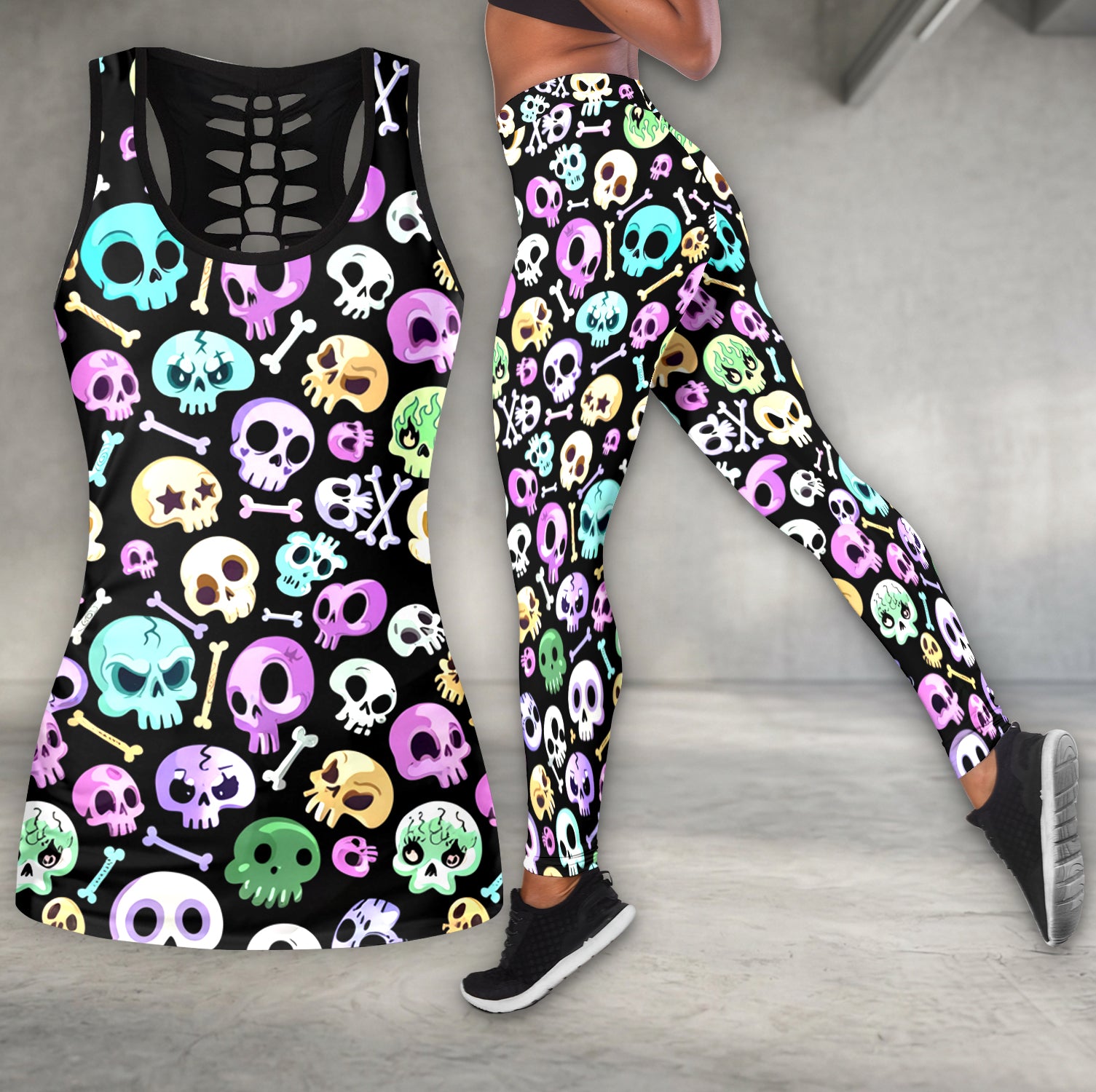 Pastel Punk Skulls Pattern Tanktop and Leggings