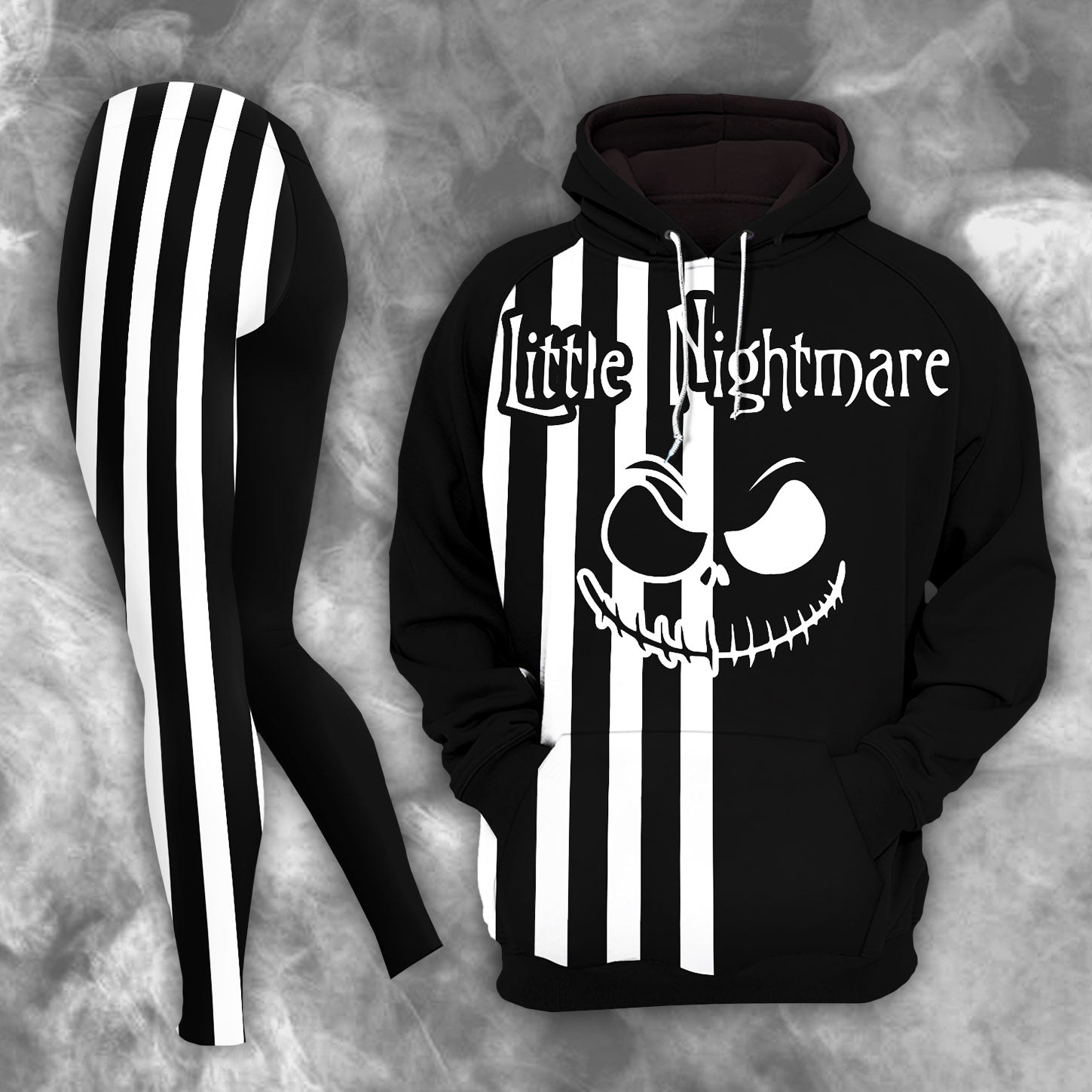  Skull Nightmare Theme Combo Hoodie and Leggings - Dark and edgy matching set with skull designs for a unique and stylish look.