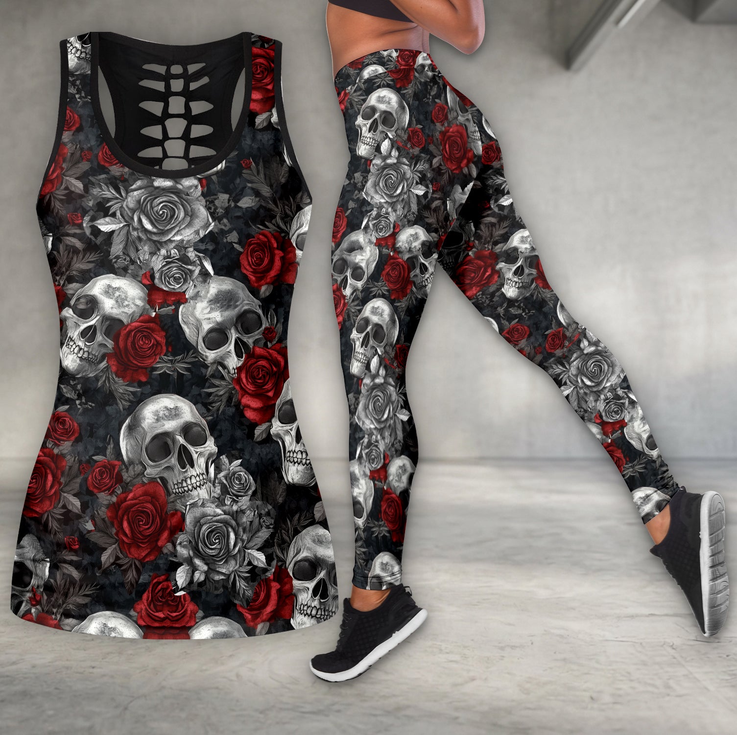 Gothic Skull Floral Gothic Tanktop and Legging