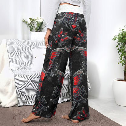 Butterfly Skull Heart Thorns Women's High-waisted Wide Leg Pants