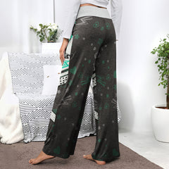 Green Skull Lip Pattern Women's High-waisted Wide Leg Pants