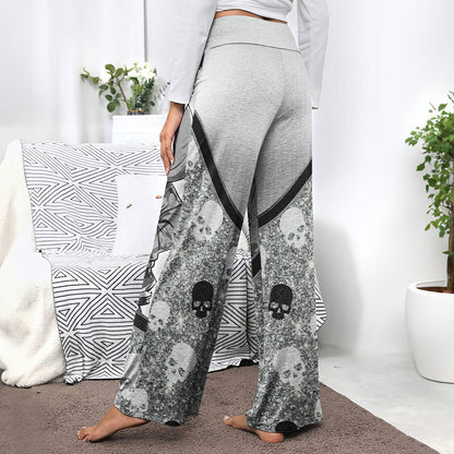 Skeleton Metal Glitter Art Women's High-waisted Wide Leg Pants