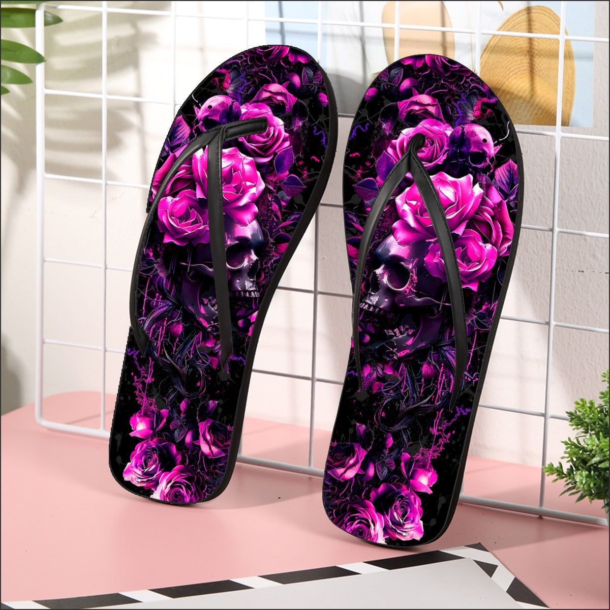 Image of a pair of beach flip flops with a sleek design, featuring a comfortable yoga mat footbed, non-slip sole, and water-friendly materials. Perfect for summer outings, beach walks, and casual occasions.