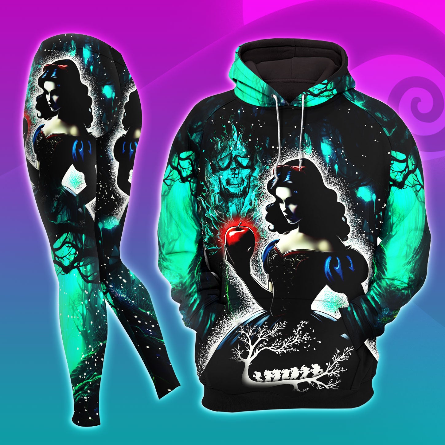 Dark Green Theme Combo Hoodie and Leggings - Dark and edgy matching set with skull designs for a unique and stylish look.