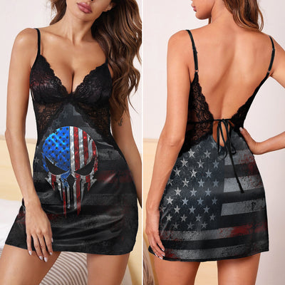 American Skull Grunge Art Back Lace Babydolls Nightgowns