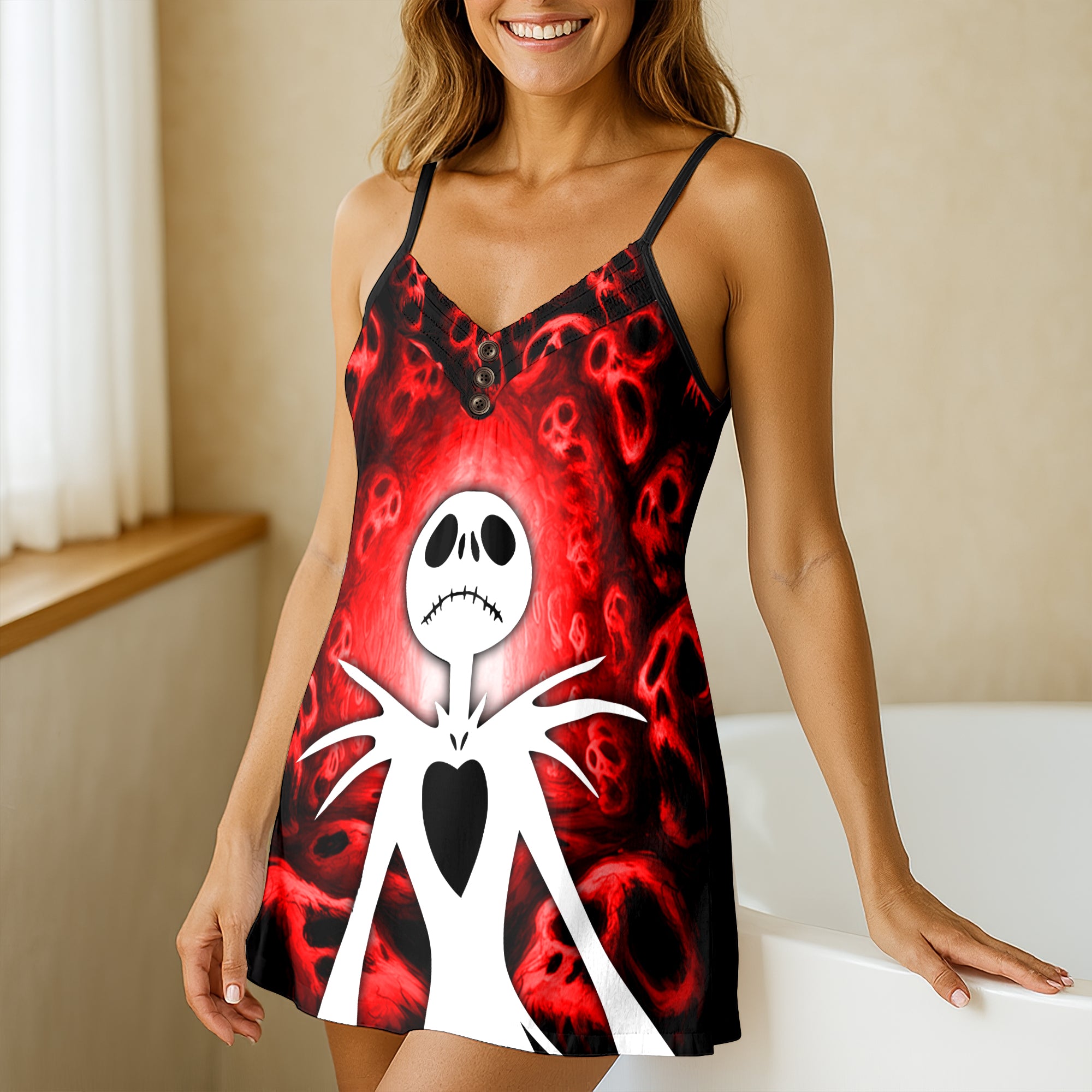 Grinning Shadow Skull Short Cami Dress