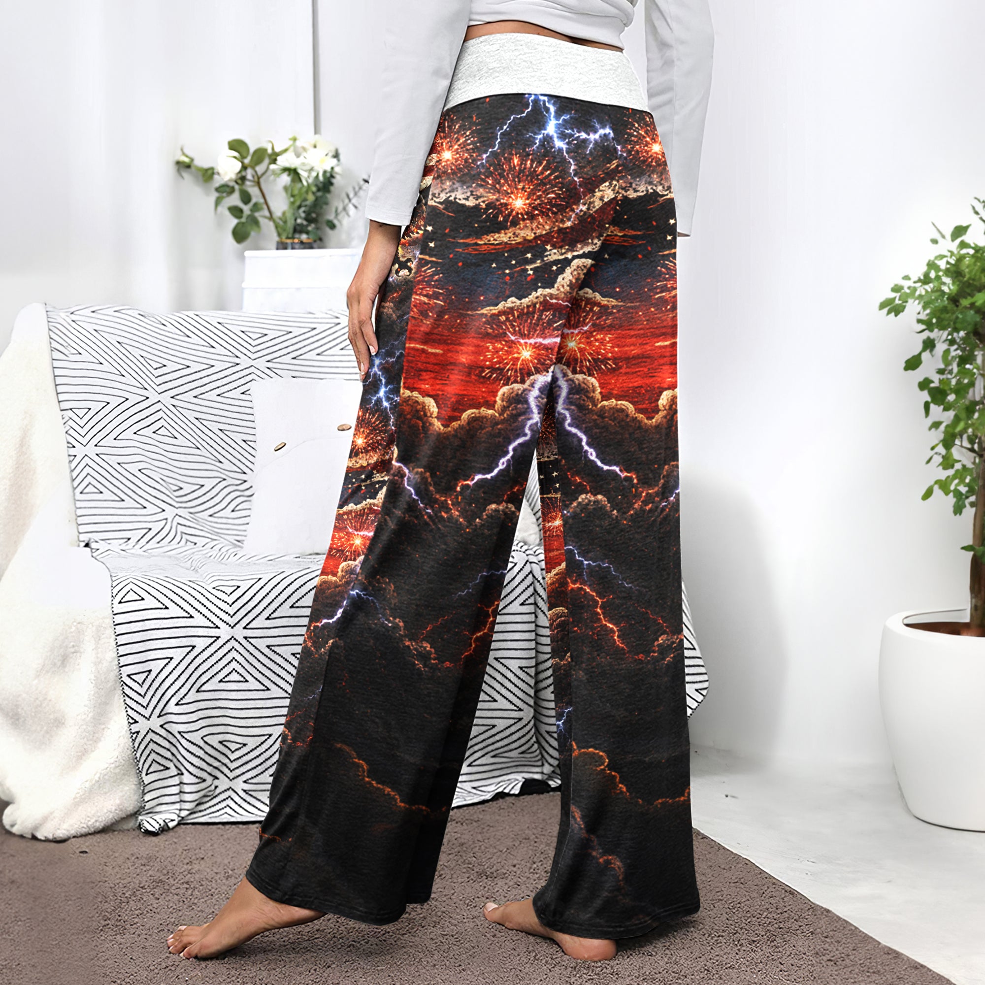 Rebel Skull Eagle Art Banner Women's High-waisted Wide Leg Pants
