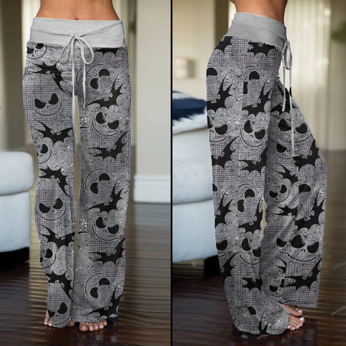 Halloween Grey Nightmare Bat Women's High-waisted Wide Leg Pants | Wonder Skull