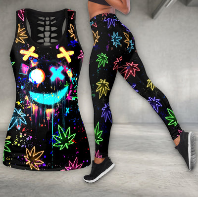 Neon Skull Leaf Pattern Tanktop and Leggings
