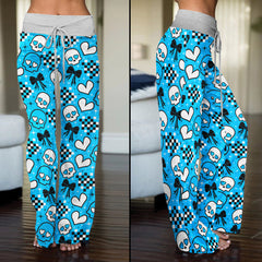 Blue Skull Love Women's High-waisted Wide Leg Pants | Wonder Skull