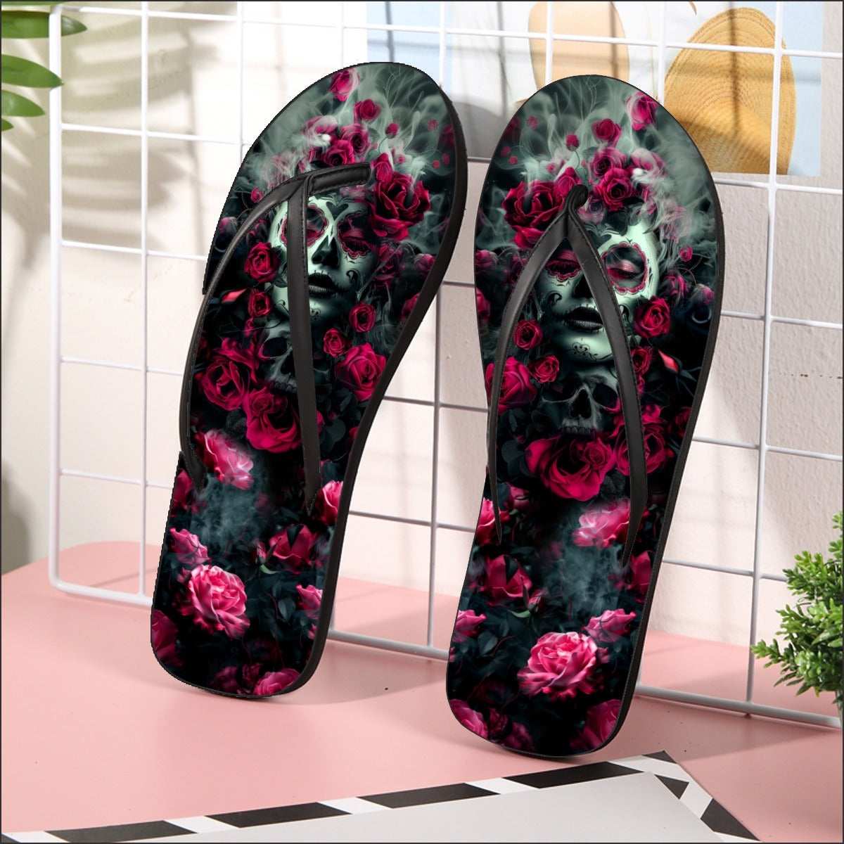 Image of a pair of beach flip flops with a sleek design, featuring a comfortable yoga mat footbed, non-slip sole, and water-friendly materials. Perfect for summer outings, beach walks, and casual occasions.