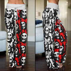 Red White Nightmare Art Women's High-waisted Wide Leg Pants | Wonder Skull