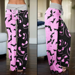 Black Pink Halloween Skull Nightmare Women's High-waisted Wide Leg Pants | Wonder Skull