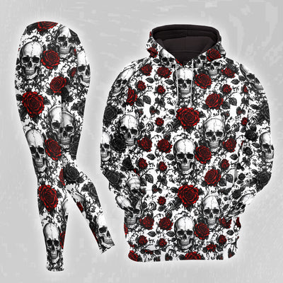 Women Hoodie and Leggings, Romantic Gothic Skull Pattern Outwear Pants Outfit