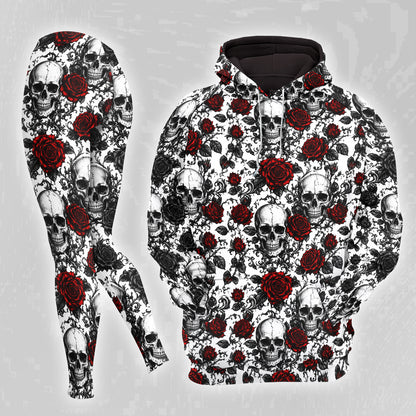 Women Hoodie and Leggings, Romantic Gothic Skull Pattern Outwear Pants Outfit
