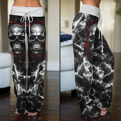 Skull Silver Thunder Art Women's High-waisted Wide Leg Pants | Wonder Skull