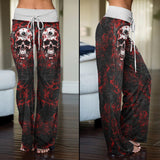 Dark Skull Horror Gothic Women's High-waisted Wide Leg Pants | Wonder Skull
