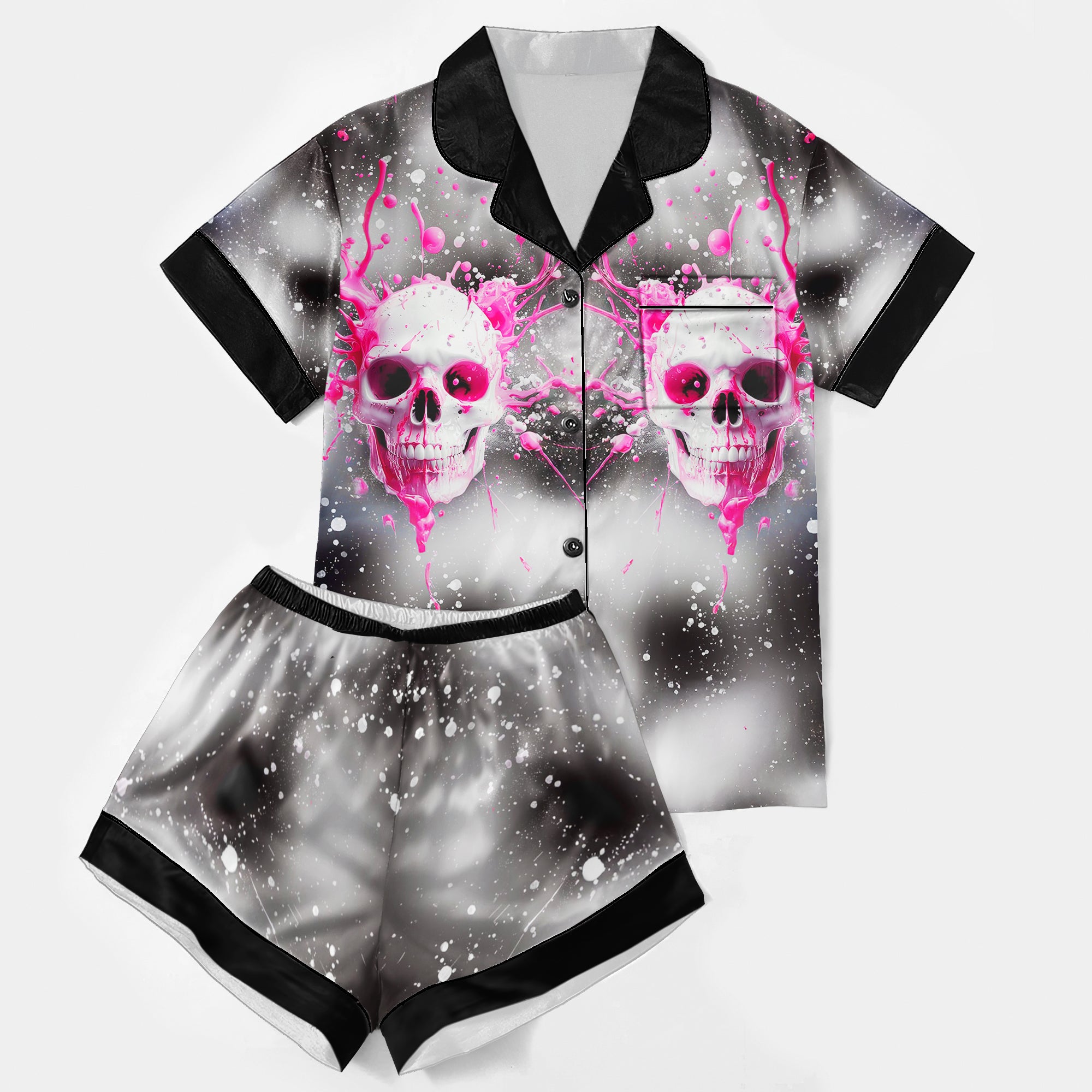 Pink Skull Melting Women's Pajama Sets Top Sleeve & Short Bottom