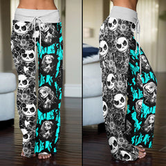 White Cyan Lovely Nightmare Women's High-waisted Wide Leg Pants | Wonder Skull