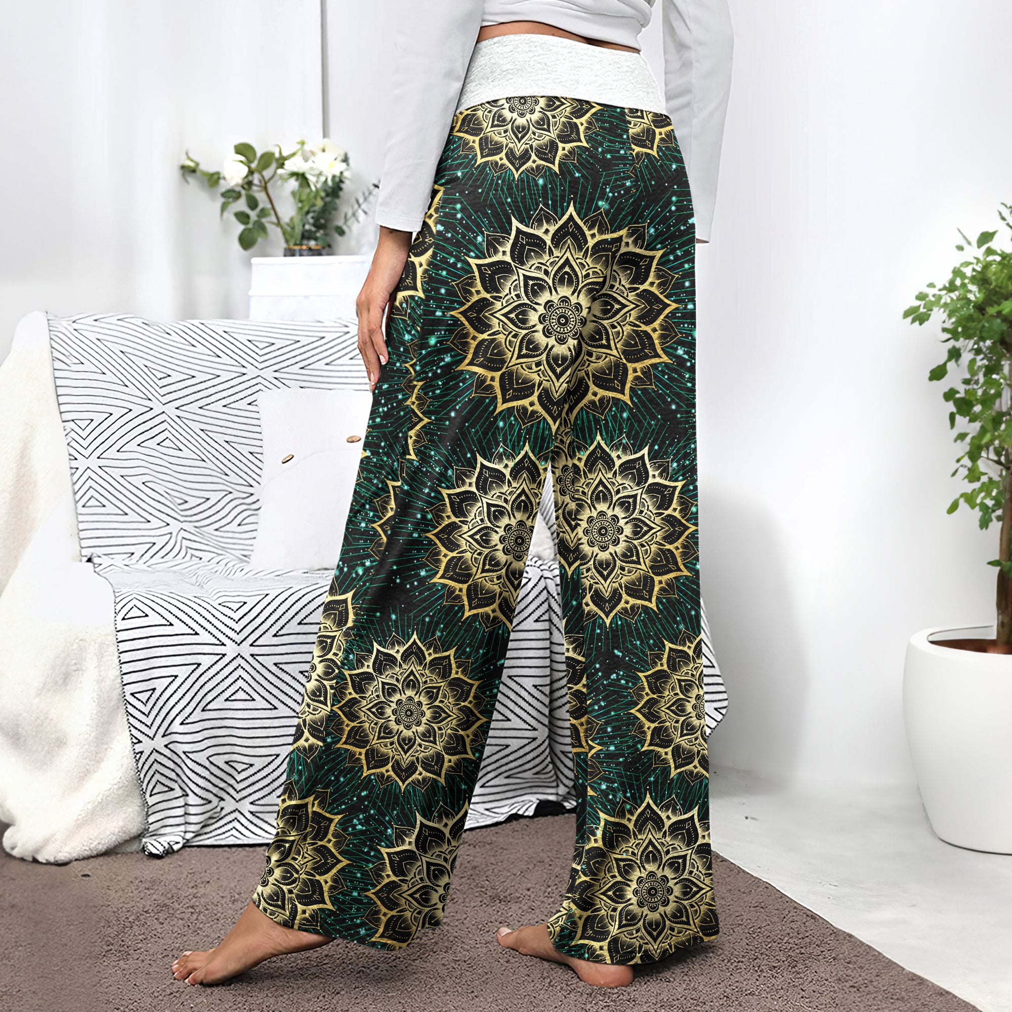 Golden Grin Mandala Women's High-waisted Wide Leg Pants