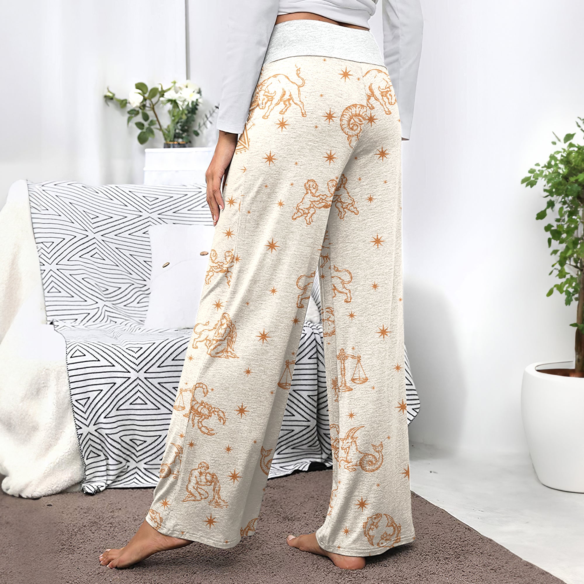 Celestial Zodiac Skull Art Women's High-waisted Wide Leg Pants