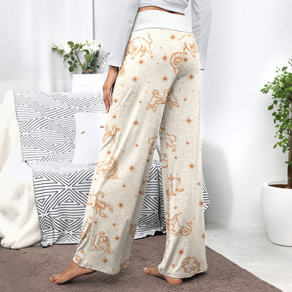 Celestial Zodiac Skull Art Women's High-waisted Wide Leg Pants