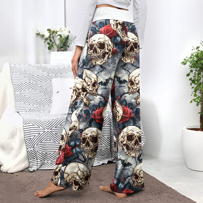Roses & Remains Skull Women's High-waisted Wide Leg Pants