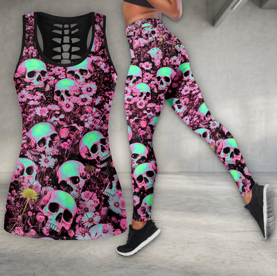 Pastel Skull Bloom Pattern Tanktop and Leggings