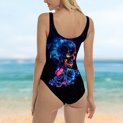 One Piece Bikini Neon Nocturne Skull Butterfly Print Swimwear