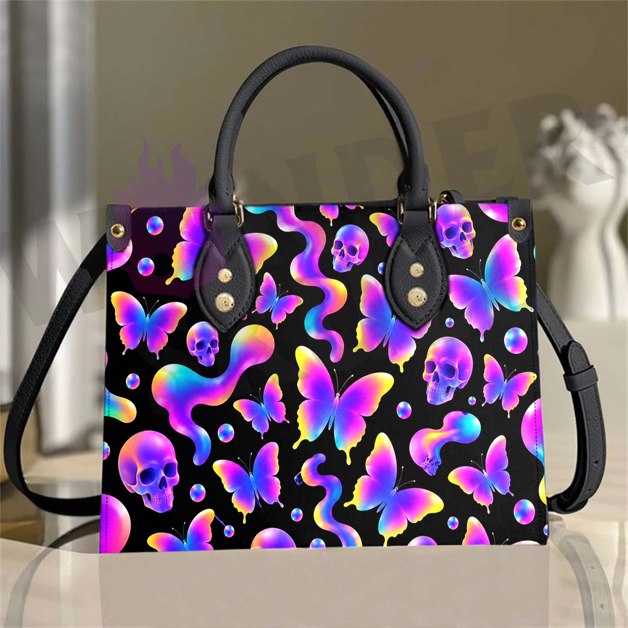 Wonder Skull structured tote bag solves the "I can't find anything in my bag" problem. The aoomy interior fits your tablet, phone, wallet, water bottle, umbrella, and cosmetics — without the overstuffed look. Multiple interior pockets keep everything organized, so you're never digging around at checkout. Reinforced rivet corners and quality metal hardware ensure the bag holds up to daily use. Whether you're heading to work, running errands, or catching a flight, this tote keeps you looking put-together.