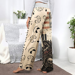 Gothic American Skeleton Rose Women's High-waisted Wide Leg Pants