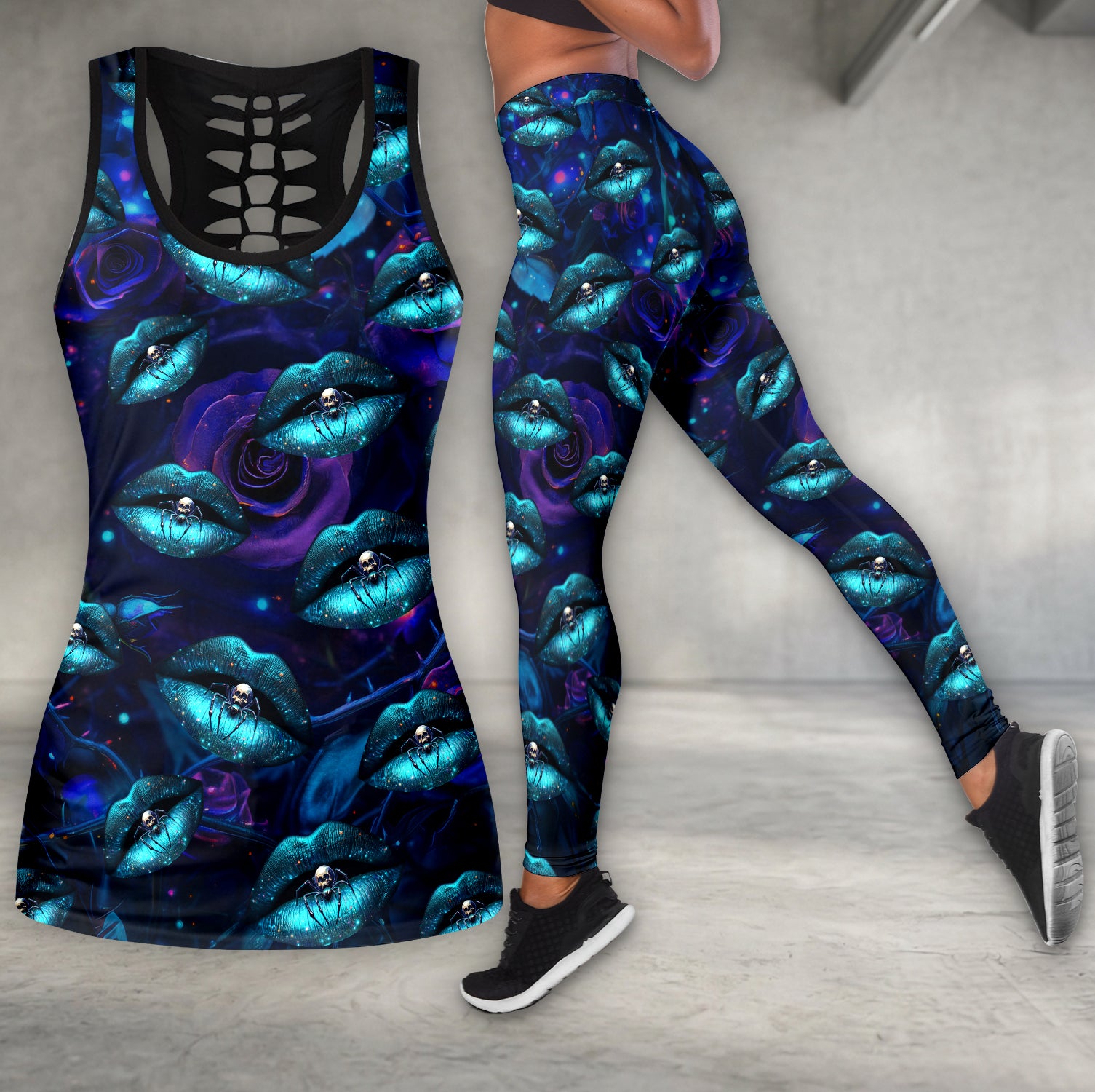 Teal Lip Skull Spider Tanktop and Legging