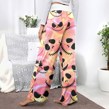 Psychedelic Skulls Pattern Women's High-waisted Wide Leg Pants