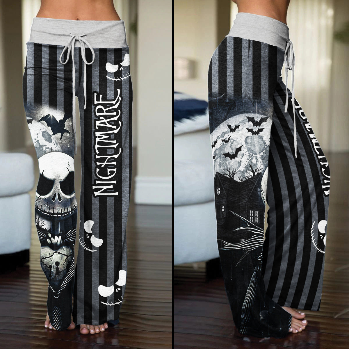 Halloween Nightmare Gothic Art Women's High-waisted Wide Leg Pants | Wonder Skull