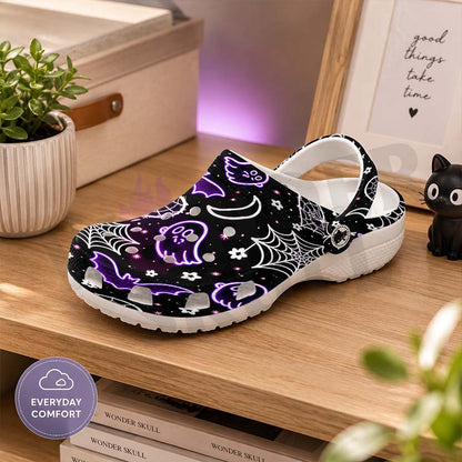 Wonder Skull Lightweight Clog Sandals are designed for all-day comfort. Featuring breathable ventilation holes, a cushioned footbed, and a pivoting heel strap, these versatile unisex clogs are perfect for use at home, outdoors, or at work — whatever your profession may be.