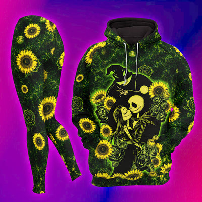 Women Hoodie and Leggings, Gothic Floral Skeleton Couple Outwear Pants Outfit