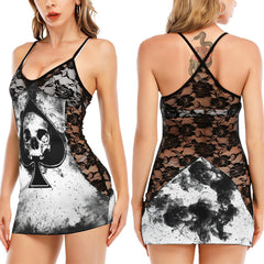 Skull Gothic Gambling Black Lace Sleepwears Babydol Dresses - Wonder Skull