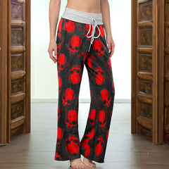 Dark Red Skull Forest Women's High-waisted Wide Leg Pants