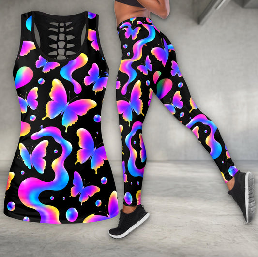 Neon Holographic Butterfly Wave Tanktop and Legging