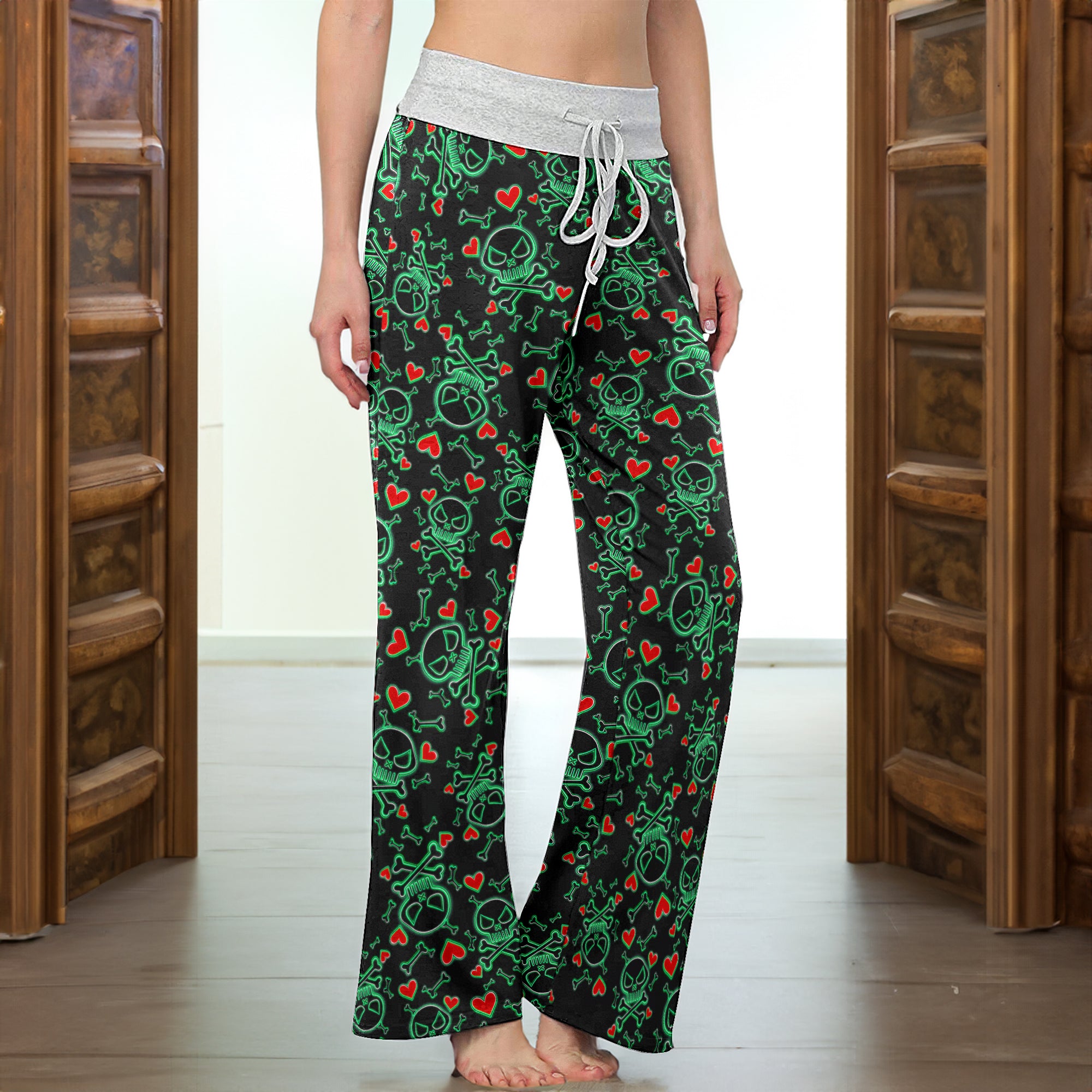 Gothic Glow Skull Rush Women's High-waisted Wide Leg Pants
