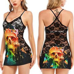 Rainbow Skull Butterfly Black Lace Sleepwears Babydol Dresses - Wonder Skull