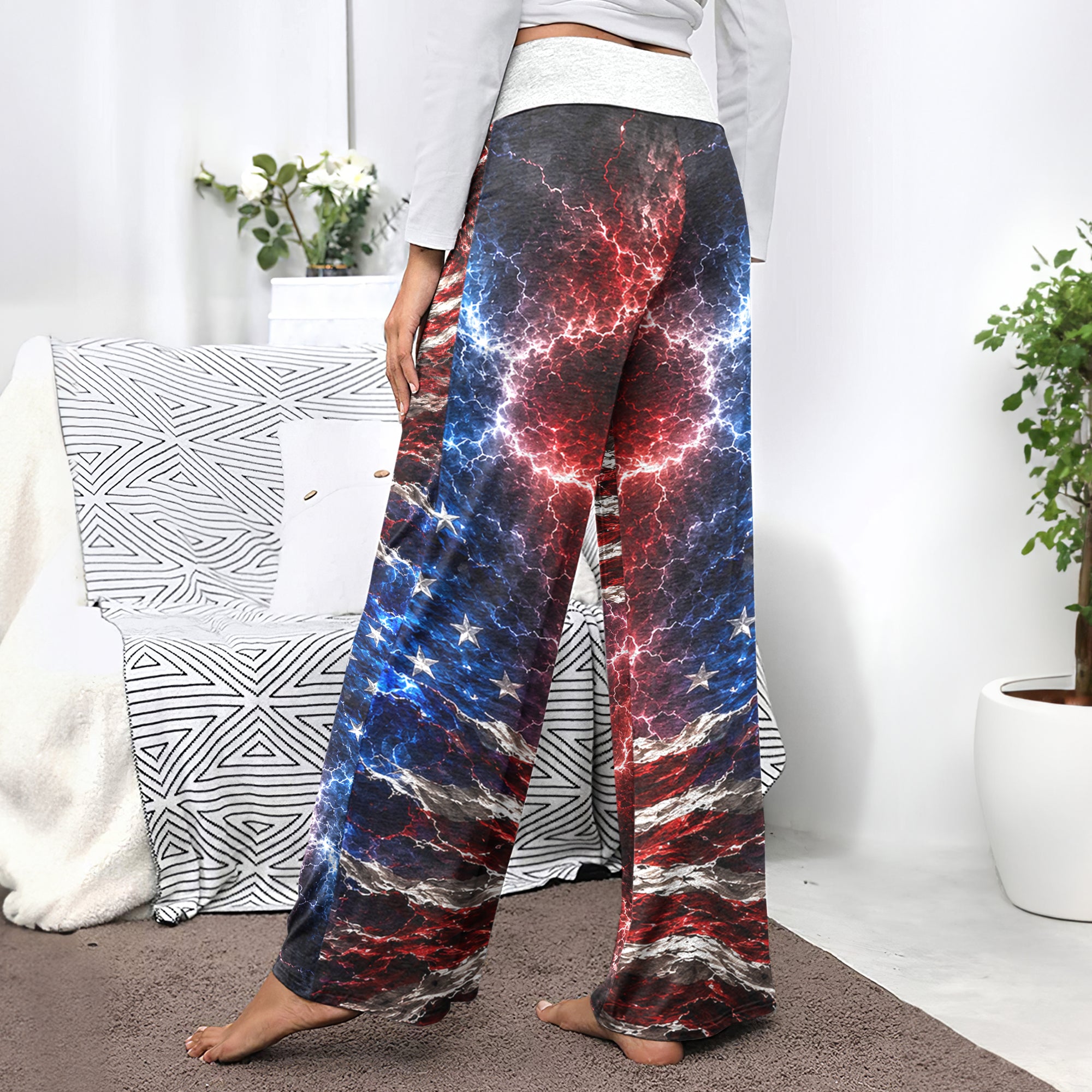 Gothic American Flag Art Women's High-waisted Wide Leg Pants